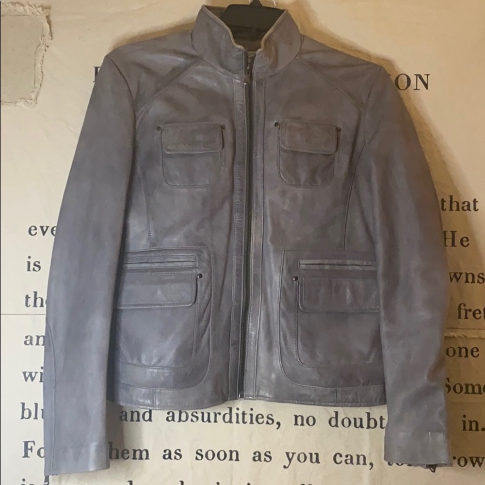 Kenneth Cole Grey Leather Moto Jacket